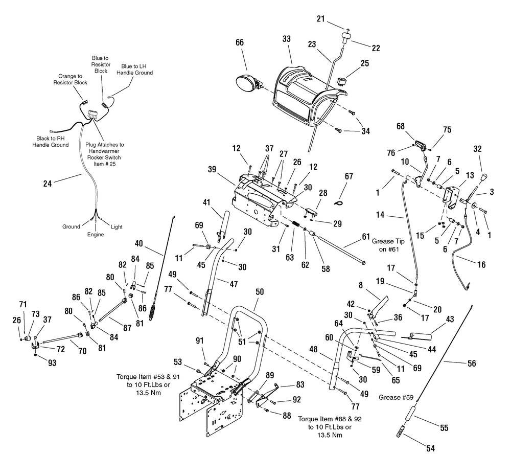 Handles And Controls Group Diagram and Parts List for 1695442-LP1695442-1130SE 2008 Briggs and Stratton Snow Blower
